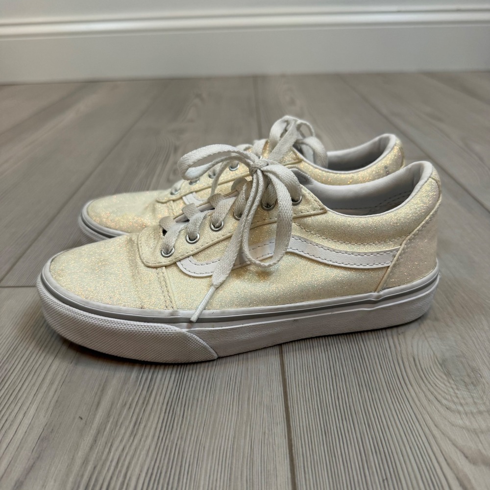 Vans Old Skool Glitter Cream Off White Sparkle Sneakers Kids Size 3 Missy